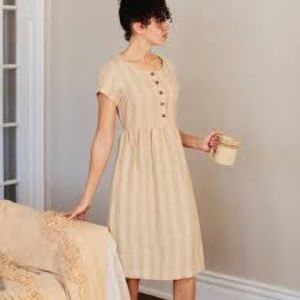 Pyne & Smith No. 11 Linen Dress in Biscuit Stripe
